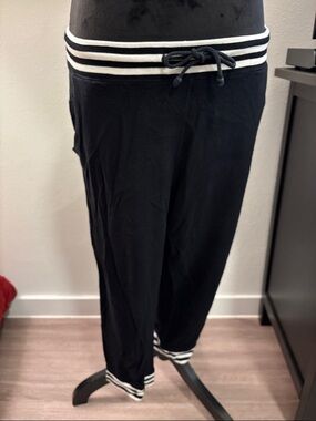 Black Lounge Joggers with White Stripe Waistband
